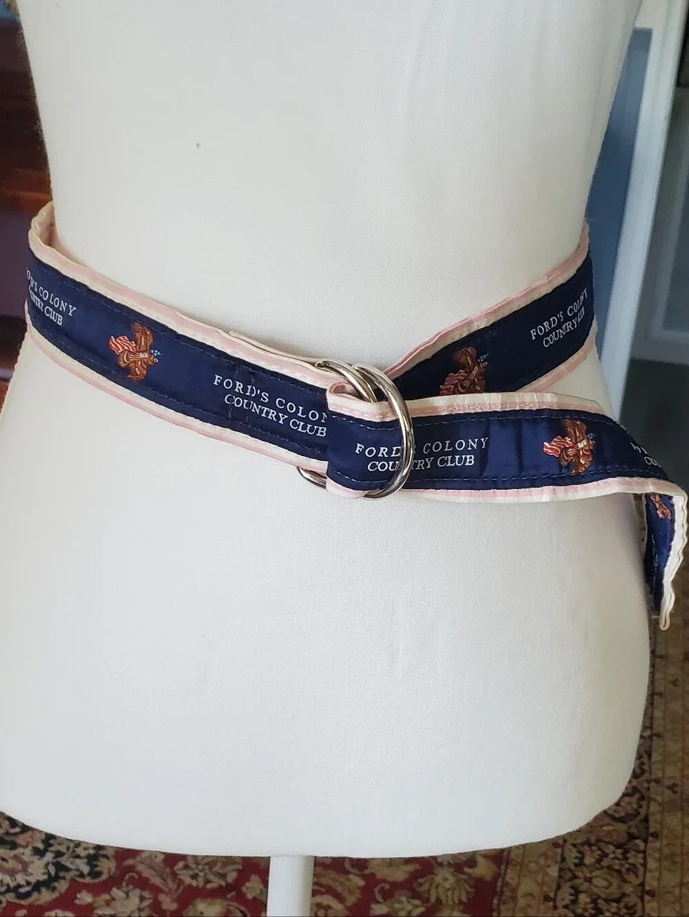 Ford Colony Country Club Navy and Pink Ribbon Golf Unisex Belt. Small.